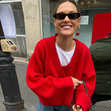 Kukombo Kimono Style Woolen Coat Jacket Fashion Red Cross V-Neck Loose Short Coats Long Sleeved Autumn Woman Top Solid Color Overcoat ootd outfit idea