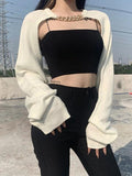 Kukombo Metallic Chain Embellished Shrug Crop Sweater