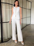 Kukombo Single Breasted Metal Button Waistcoat Trouser Suits High Neck Suit Fabric Sleeveless Vest Top With Slight Flared Hem Pant Set ootd outfit idea