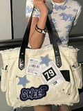 Kukombo Y2K Large Sticker Canvas Bag with Star Patches