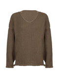 Kukombo Solid V Neck Slit Rolled Sweater