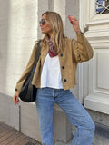 Kukombo Spring Outfits Retro Suede Women's Jackets Casual O Neck Long Sleeve Button Cropped Coats Autumn Fashion New Street Office Outerwears