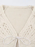 Kukombo Butterfly Pointelle Lacing Trumpet Sleeve V Neck Cardigan