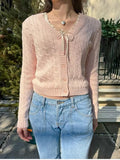 Kukombo Solid Color Pink Twist Knit Women Sweater 2025 New Long Sleeve Slim Sweet Chic Autumn Jakcets Retro Y2k Female Coats Winter Top