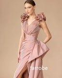 Kukombo Customized Chinese Style Jersey Pleat Flower A-line V-neck Long Dresses Cocktail Dresses Classic Exquisite Modern Style Pastrol (PRE-ORDER)