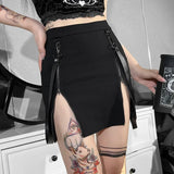 Kukombo Vintage Y2k Skirt Dark Double Zipper Bag Hip Split Gothic Design Tight Skirt Harajuku Black Gothic Bag Hip Skirt Kawaii ootd