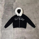 Kukombo party outfit  Plush lining solid color pattern Hoodie casual chic Y2K top rock fashion street retro grunge punk hip hop Harajuku couple Hoodie