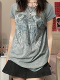 Kukombo Grey Punk Skull Print Short Sleeve Tee