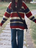 Kukombo Contrast Color Stripe Splice Pullover Sweater