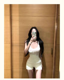 Kukombo Outfit Bodysuit Vintage Women Clothes 90s Korea Streetwear Letter Slim Long sleeves Hoodie Jumpsuit Femme  Aesthetic Harajuku Bodysuits