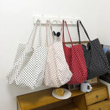 Kukombo 2025 Retro Casual Polka Dot Canvas Hot Selling Women's Shoulder Bag New Fashionable Versatile Practical Large Capacity Tote Bag ootd
