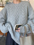 Kukombo Solid Cable Knit Pullover Sweater