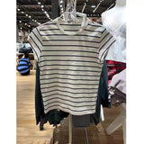 Kukombo Sweet Pink Striped Short Sleeve Tees Women New Casual Slim O-neck Tshirts Tops Female Cute Preppy Style Streetwear T-shirts Y2K
