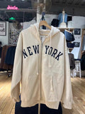 Kukombo 2025 Casual Women Letter Print Zipper-up Sweatshirts Autumn Vintage Half High Collar Cotton Hoodies Y2k Streetwear Pullover Tops