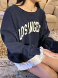 Kukombo BOSTON Letter Patch Embroidery Winter Sweatshirt Round Neck Retro Y2K Autumn Pullovers Top Harajuku Streetwear Navy Blue Hoodie
