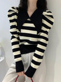 Kukombo Striped Puff Sleeve Knit Sweater