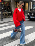 Kukombo Kimono Style Woolen Coat Jacket Fashion Red Cross V-Neck Loose Short Coats Long Sleeved Autumn Woman Top Solid Color Overcoat ootd outfit idea