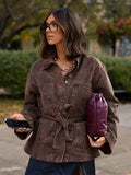 Kukombo Spring Outfits Woman Leopard Print Lapel Lace Up Jacket Casual Long Sleeve Pocket Coats New Autumn Lady High Street Office Outerwears