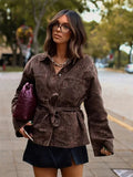 Kukombo Spring Outfits Woman Leopard Print Lapel Lace Up Jacket Casual Long Sleeve Pocket Coats New Autumn Lady High Street Office Outerwears