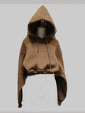 Kukombo Winter Women Solid Fleece Hoodies Clothing Long Sleeve Tops Loose Pocket Sweatshirt Female Casual Pullover ootd