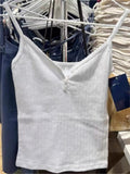 Kukombo White Eyelet Buttons Slim Tank Top Women New Casual All-match Sleeveless Cotton Slim Camis Sweet Cute Simple Basic Vest Y2K Tops