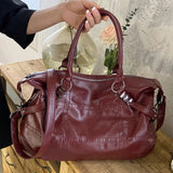 Kukombo Wine Red Handbag for Women Large Capacity Pu Leather Ladies Armpit Shoulder Bags Sewing Thread Pattern Female Hobo Crossbody Bag