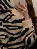 Kukombo Zebra Jacquard Mock Neck Knit Sweater