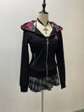 Kukombo Outfit Hoodies Women Clothes Gothic Zip Up Hoodie Skull Slim Long Sleeves Tops Winter 90s Vintage Sweatshirt Aesthetic Y2k Jacket Hoody