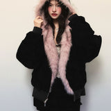 Kukombo Outfit Zip Up Hoodie Kpop Women Clothes Fox Fur Loose Coats Punk Hoodies Vintage Sweatshirts Harajuku Y2k Tops Femme Graphic Jackets