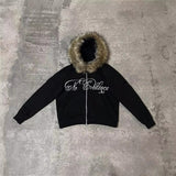 Kukombo party outfit  Plush lining solid color pattern Hoodie casual chic Y2K top rock fashion street retro grunge punk hip hop Harajuku couple Hoodie