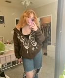 Kukombo Outfit Hoodies Y2K Sweatshirt Women Clothes Gothic Loose Butterfly Zip up Top Vintage Oversized Hoodie Harajuku kpop Girl Hooded Coat