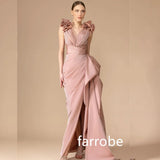 Kukombo Customized Chinese Style Jersey Pleat Flower A-line V-neck Long Dresses Cocktail Dresses Classic Exquisite Modern Style Pastrol (PRE-ORDER)