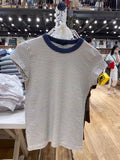 Kukombo Sweet Pink Striped Short Sleeve Tees Women New Casual Slim O-neck Tshirts Tops Female Cute Preppy Style Streetwear T-shirts Y2K