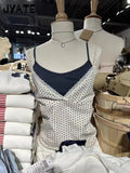 Kukombo Red Dot Fungus Trim Bow Tank Tops Women Summer Casual Cotton Slim V-neck Sleeveless Camis Sweet Cute Preppy Style Y2K Vests New