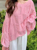 Kukombo Solid Cutout Loose Knit Sweater