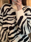 Kukombo Zebra Jacquard Mock Neck Knit Sweater