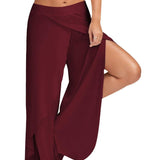 Kukombo - Women's wide leg side split wrap flowy yoga pants