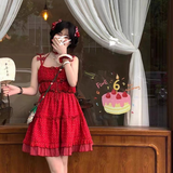Kukombo Red Dot Spaghetti Strap Dresses Women Vintage Mini French Style Sweet Lace Fashion Age-reducing Girlish Casual Ulzzang Elegant outfit inspo