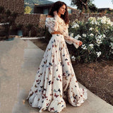 Kukombo classy winter outfits Butterfly Print Two-Piece Bohemian Large Skirt Long Dress Casual Beach Dress