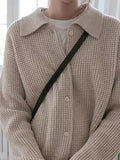 Kukombo Solid Waffle Lapel Neck Cardigan