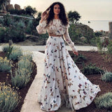 Kukombo classy winter outfits Butterfly Print Two-Piece Bohemian Large Skirt Long Dress Casual Beach Dress