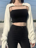 Kukombo Metallic Chain Embellished Shrug Crop Sweater