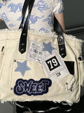 Kukombo Y2K Large Sticker Canvas Bag with Star Patches