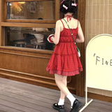 Kukombo Red Dot Spaghetti Strap Dresses Women Vintage Mini French Style Sweet Lace Fashion Age-reducing Girlish Casual Ulzzang Elegant outfit inspo