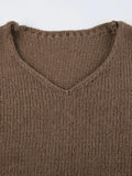 Kukombo Solid V Neck Slit Rolled Sweater