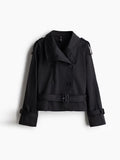 Kukombo Belts Double Breasted Jacket Women Casual Loose Stand Collar Long Sleeve Coat 2025 Spring Office Street All-match Lady Outwear ootd