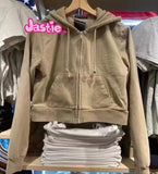 Kukombo Spring Autumn Zipper Pocket Sweatshirt Solid Color Casual Sporty Hoodie Cotton Fashion Women Coat Chic Y2K Harajuku Short Jacket