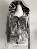 Kukombo valentine's day aesthetic Women's Zip-up Hoodie Retro Hip hop Graffiti Print Hooded 2000s Clothes Sweatshirts Aesthetic Y2k Goth Streetwear Female Grunge