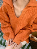 Kukombo Solid V Neck Cable Knit Sweater