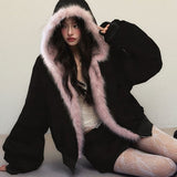 Kukombo Outfit Zip Up Hoodie Kpop Women Clothes Fox Fur Loose Coats Punk Hoodies Vintage Sweatshirts Harajuku Y2k Tops Femme Graphic Jackets